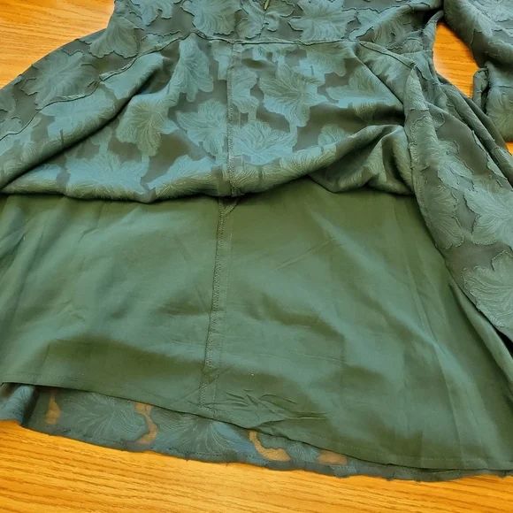 Anthropologie Jacquard Tunic Dress Green Teal Puff Sleeve Size 2P - Picture 6 of 11